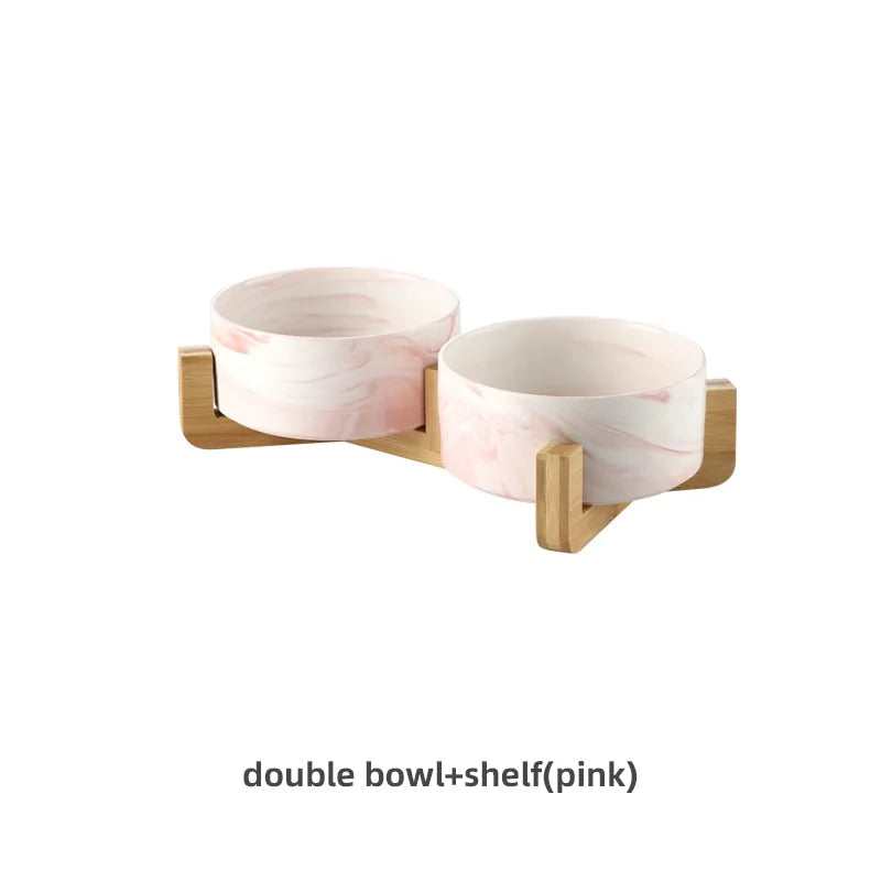 Marbling Ceramic Double Bowl For Pet